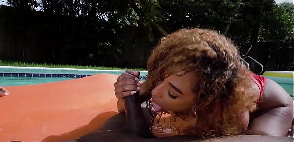  Black teen sucking her stepdad in the pool